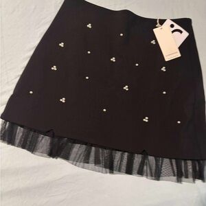 Commense Black Mini Skirt with Pearl Details